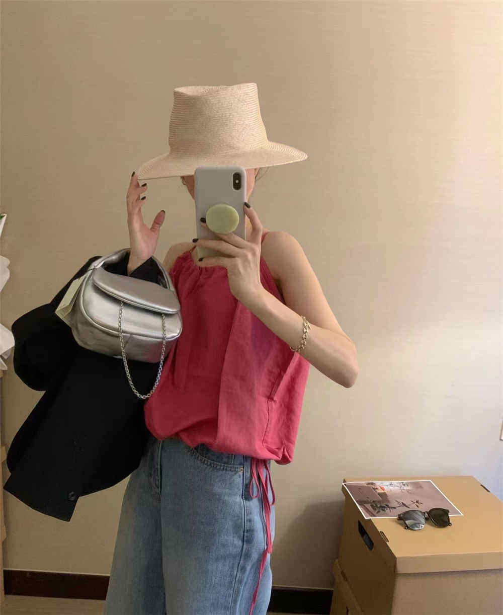 YUXI严选纯色棉毛布吊带背心