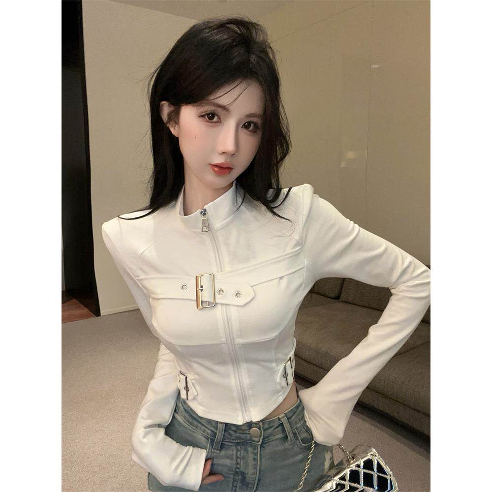 美式辣妹短款鱼骨上衣女秋冬半高领拉链长袖t恤打底衫内搭可外穿,女装/女士精品,T恤,淘宝优惠券,粉丝福利购,淘宝优惠卷