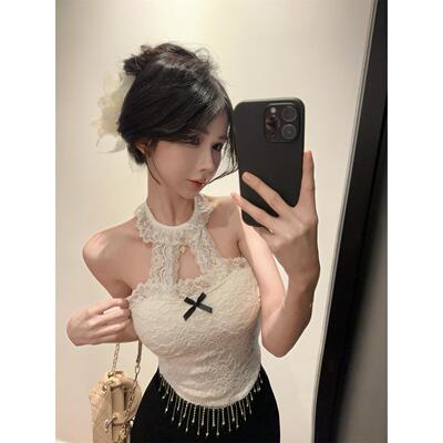 小香风蕾丝挂脖吊带背心女夏季