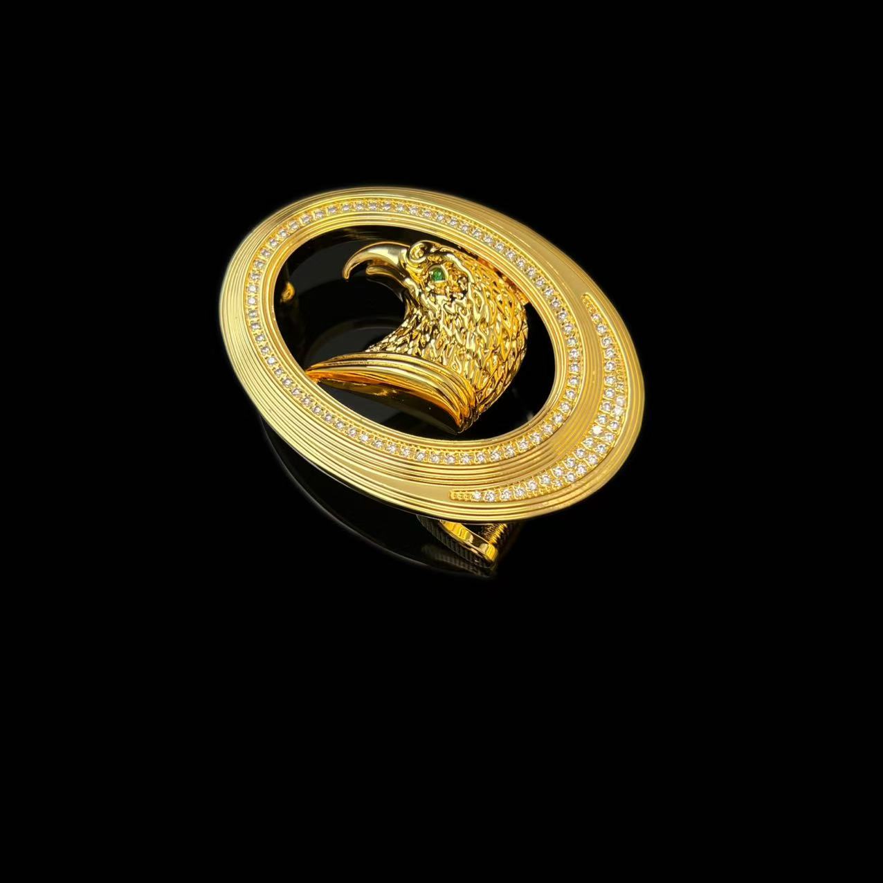 史蒂芬鹰扣24k金镶钻男士奢华皮带扣轻奢高档3.8宽