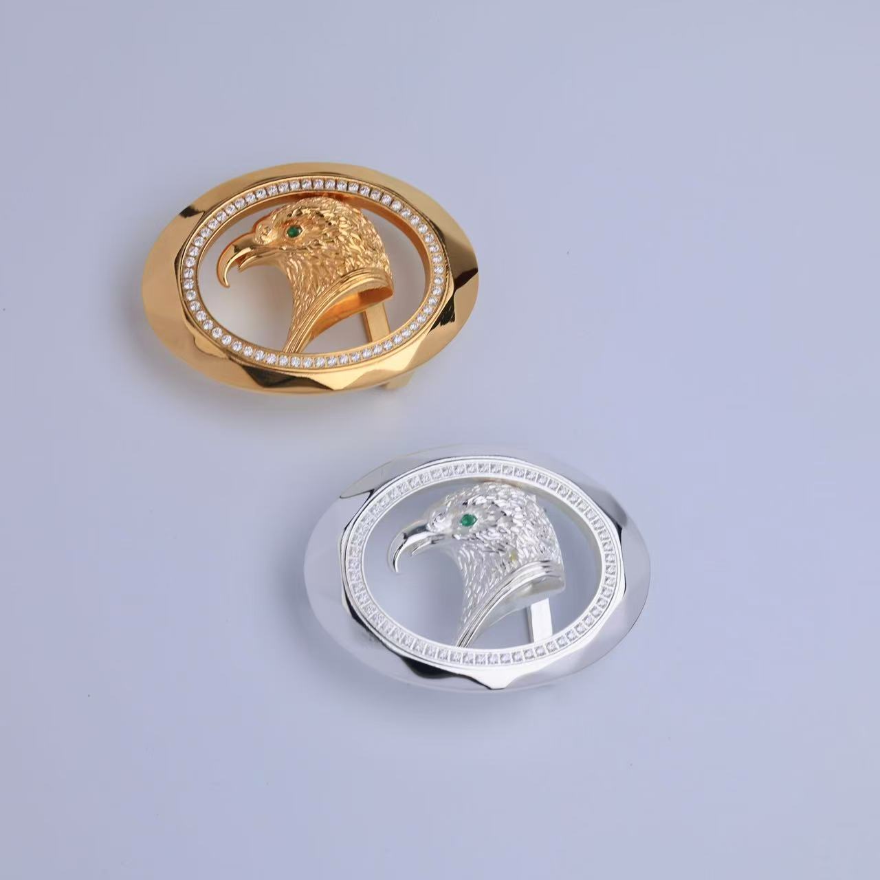 轻奢史蒂芬鹰头镶嵌锆石包金24K金皮带扣头3.8宽打孔高档时尚男