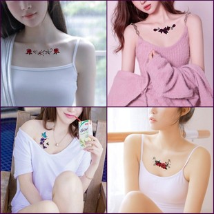 彩色纹身贴纸小图案防水持久逼真女款锁骨私处网红ins风套装包邮