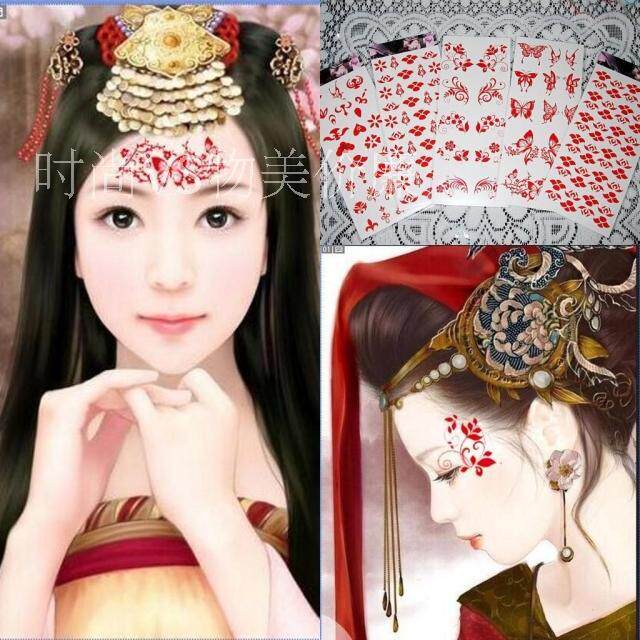 古装纹身贴纸男女款花钿额贴眉心贴影楼写真贴花防水套装包邮