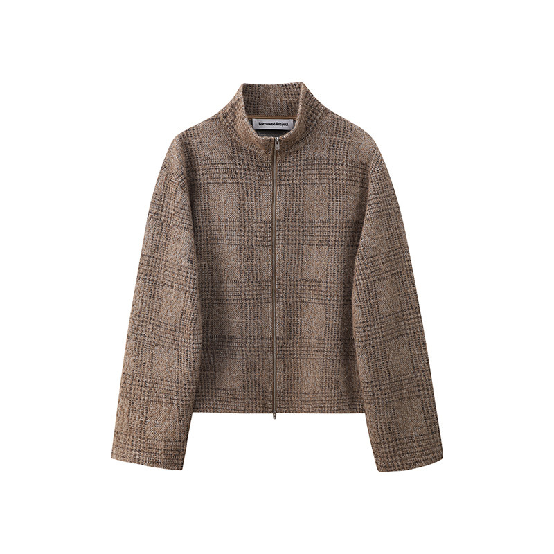 thumbnail for Borrowed Project houndstooth zip-up jacket and wool-blend double-open zip-up jacket