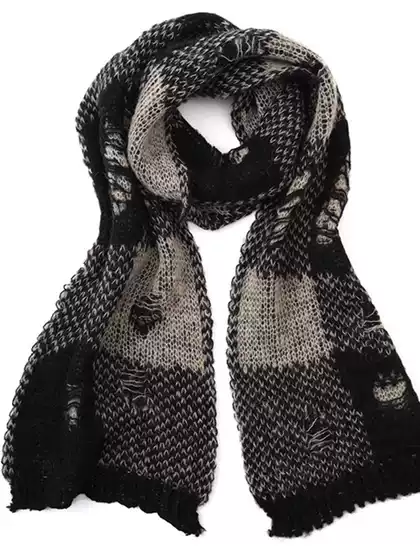 Borrowed Project Hand-Torn Checkerboard Scarf Wool Blend Autumn and Winter Versatile Neck Warmer