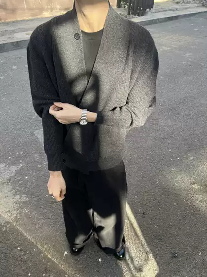 Lema LAOSHU Irregular Diagonal Button V Neck Cardigan Knitwear Casual Loose Wool Jacket Knitwear Long Sleeves