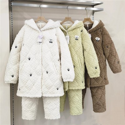 冬季新品穗得美舒适美狐绒夹棉加厚保暖女士套装家居服睡衣89465