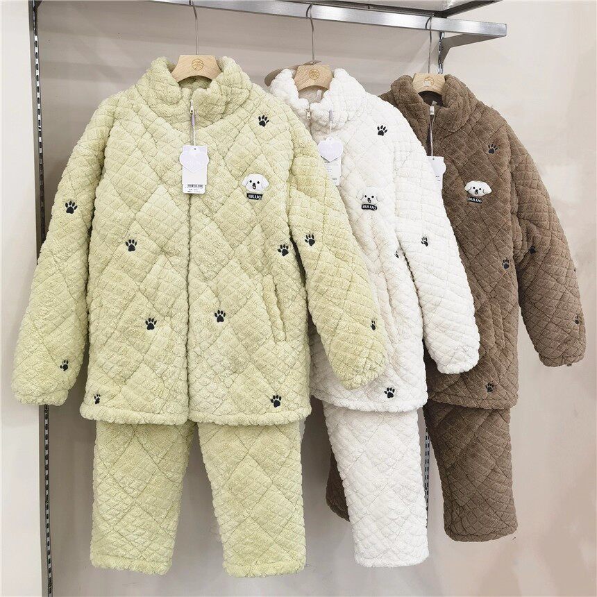 冬季新品穗得美舒适美狐绒夹棉加厚保暖女士套装家居服睡衣89467