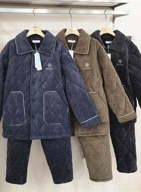 冬季新品尹姿恋舒适柔软牛奶绒夹棉加厚保暖男套装家居服睡衣9491