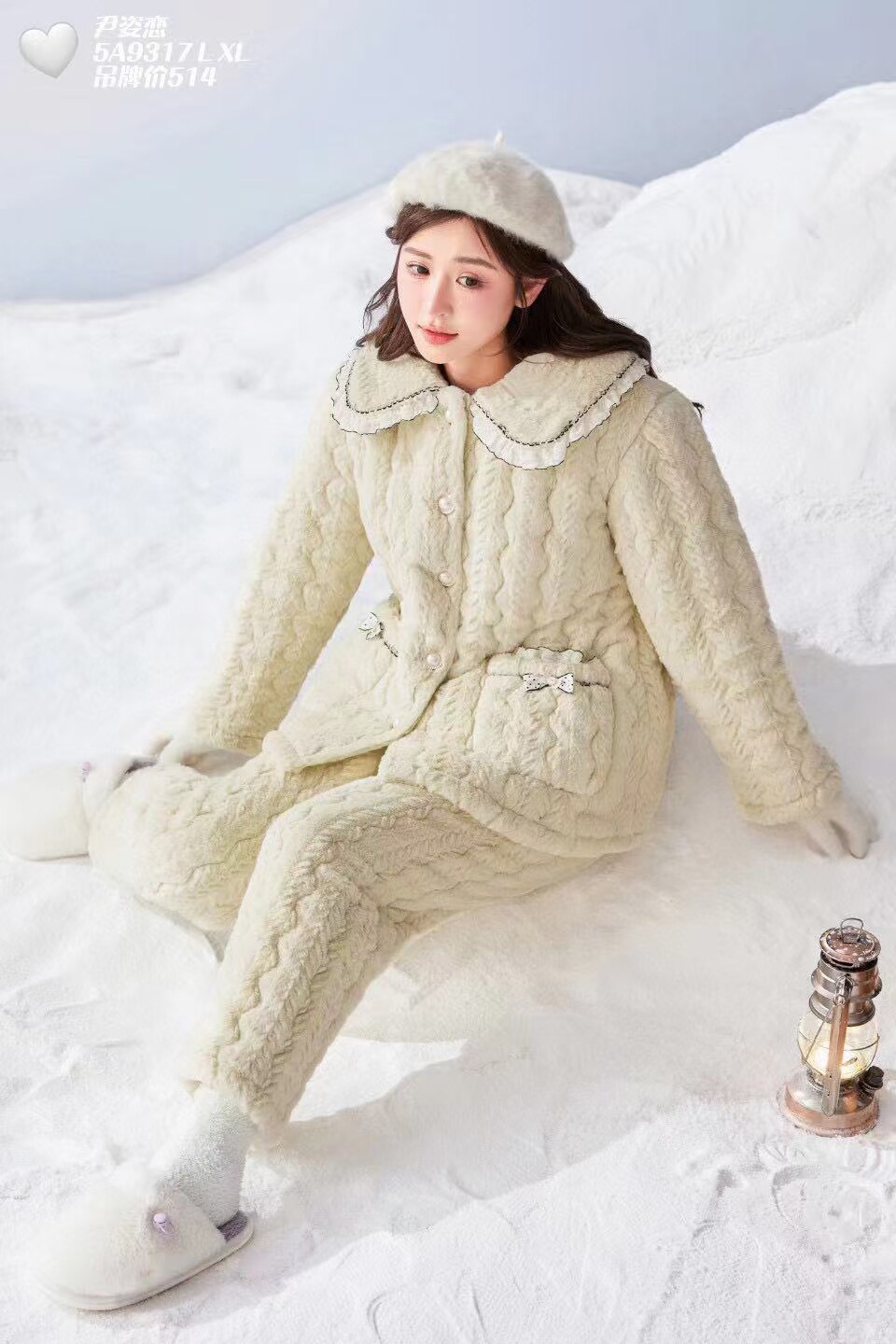 冬季新品尹姿恋9317舒适休闲兔毛绒夹棉加厚保暖女套装家居服睡衣
