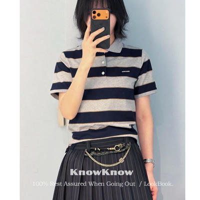 KnowKnow Closet. | 复古老钱经典调皮POLO纯棉翻领条纹T恤上衣女