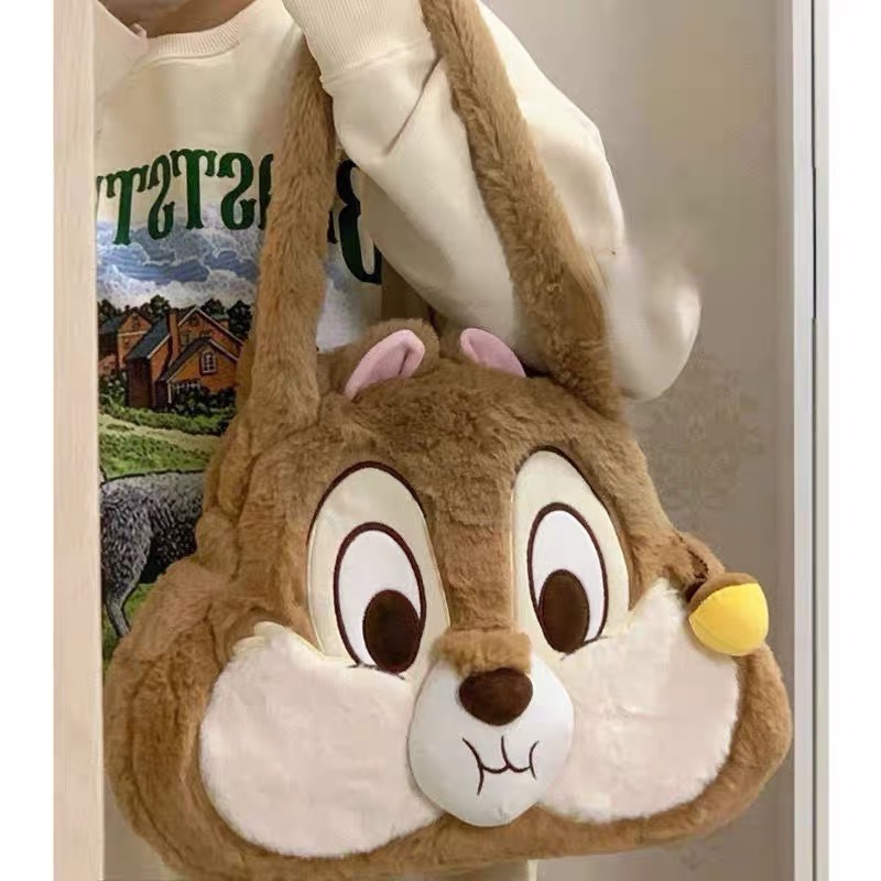 贪吃的花栗鼠奇奇单肩手提包秋冬大容量卡通托特包休闲可爱腋下包