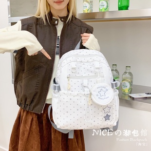NICE波点抽绳书包女大学生背包2025新款 双肩包旅游轻便大容量书包