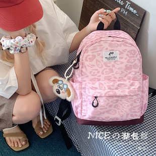 复古 韩系豹纹书包女大学生旅游逛街双肩包欧美时尚 NICE新款 新款