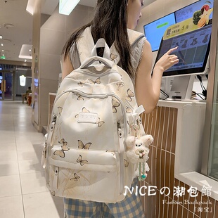 初中女生双肩包日韩风大容量高颜值印花蝴蝶背包小学生书包女校园