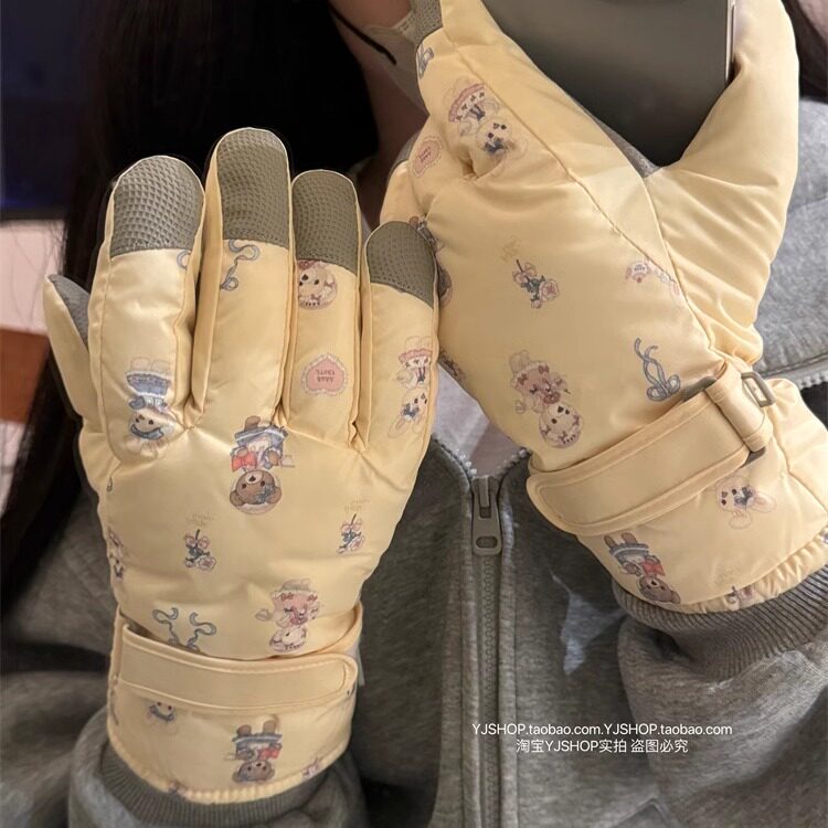 可爱小熊滑雪手套女冬季加绒保暖韩版户外骑行御寒防风可触屏防滑