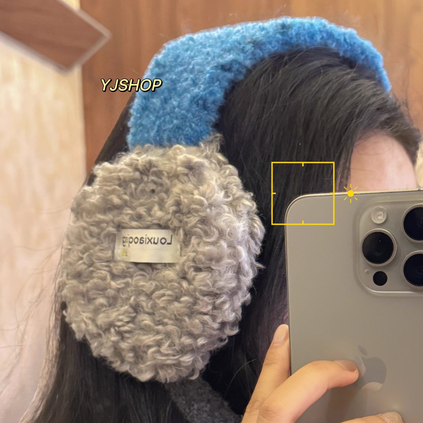 韩国ins可爱拼色羊羔绒系带耳罩女冬保暖骑行学生耳套防风耳捂子