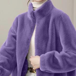 立领上衣 洋气百搭开衫 高档仿水貂绒短外套2024春秋款 保暖休闲时尚