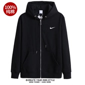 国潮印花春秋季 宽松休闲连帽卫衣 情侣嘻哈100%新疆精梳棉拉链开衫