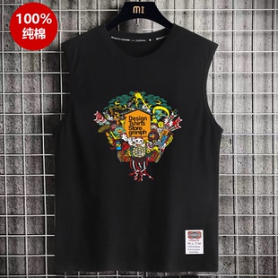 t恤外穿 坎肩潮流印花健身篮球运动宽肩无袖 100%棉大码 背心男夏季