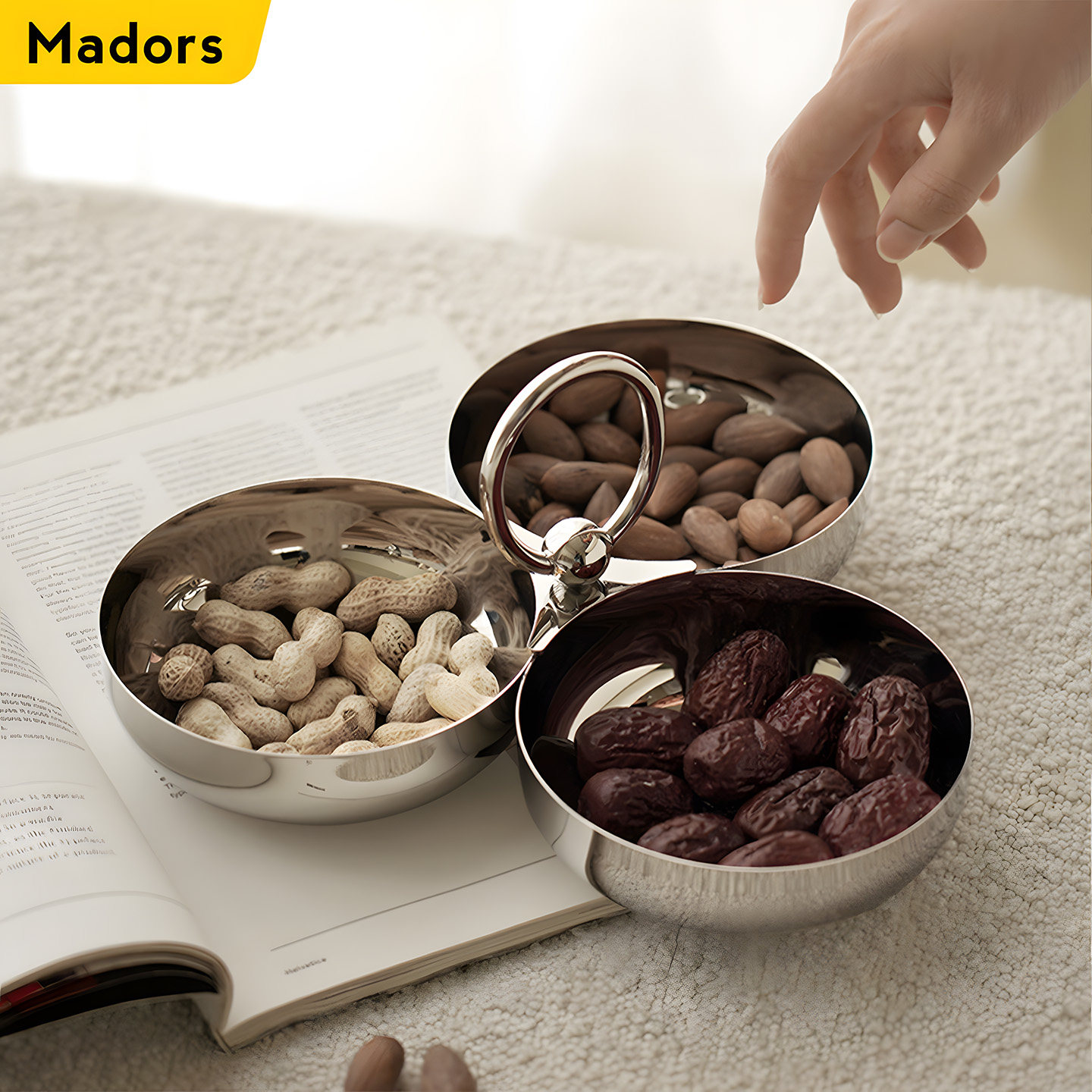 欧式304不锈钢干果盘零食盘托盘分格盘家用糖坚果水果盘客厅摆件