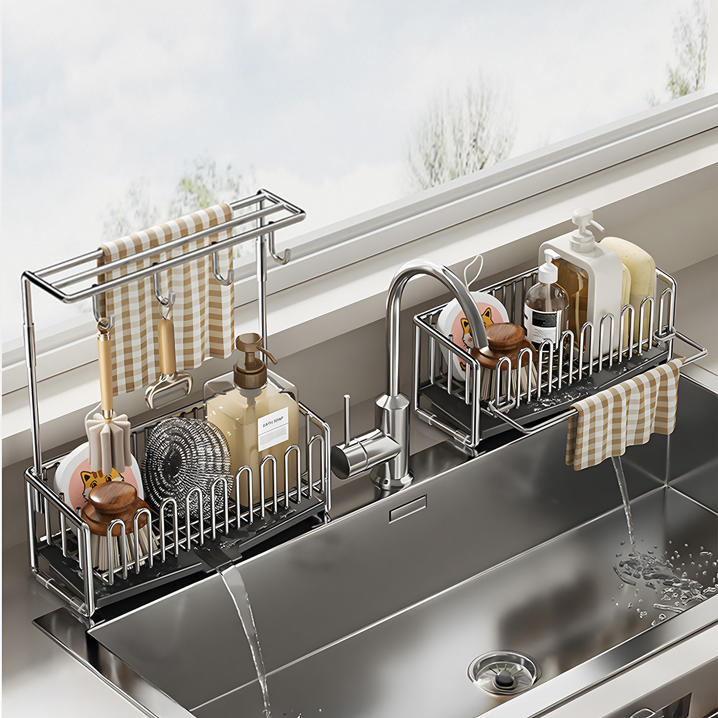 Madors不锈钢厨房抹布置物架多功能水槽上洁具收纳家用沥水置物架,厨房/烹饪用具,抹布架/厨房清洁收纳架,淘宝优惠券,粉丝福利购,淘宝优惠卷