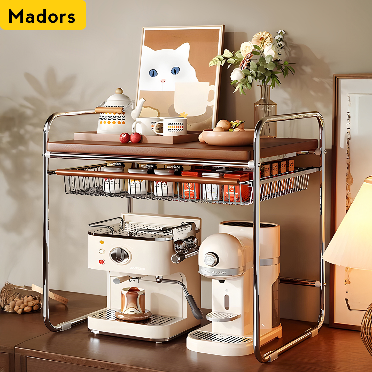 中古风置物架高颜值微波炉收纳