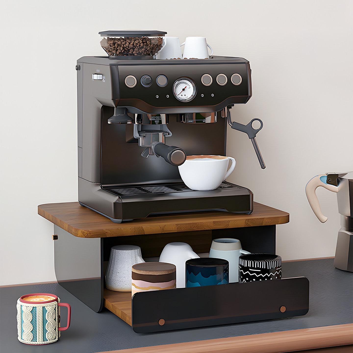 Madors厨房置物架咖啡机收纳家用咖啡用具多功能台面高级感储物架