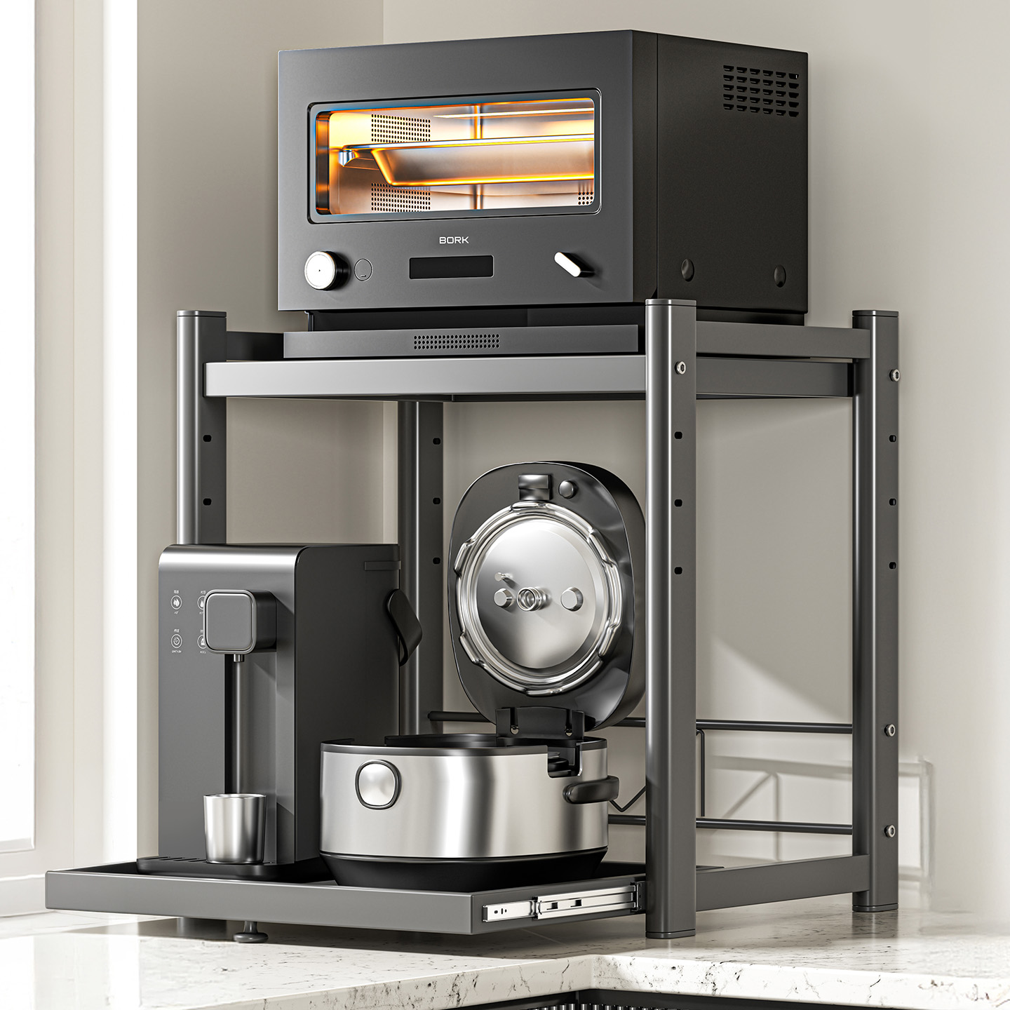 厨房微波炉置物架可抽拉式