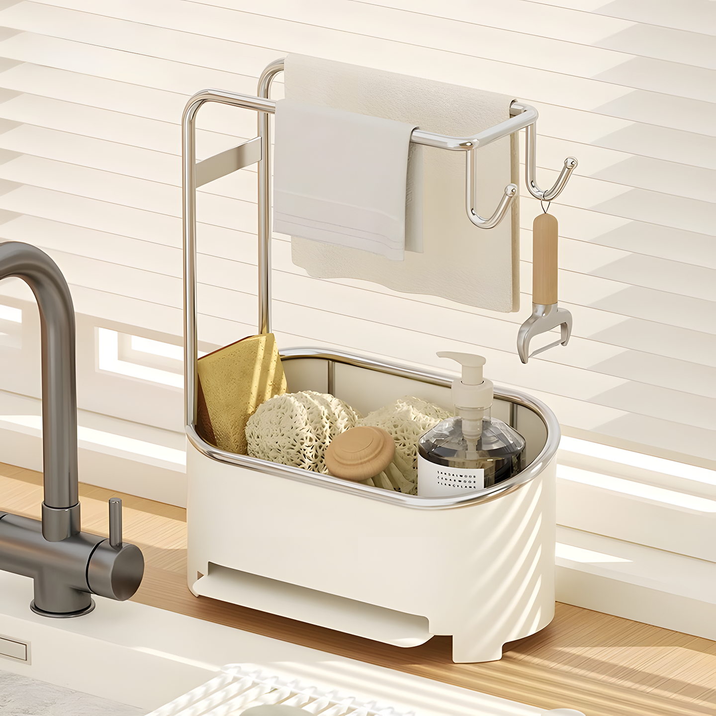 Madors厨房抹布沥水架水槽边海绵抹布台面收纳洗手台水池置物架