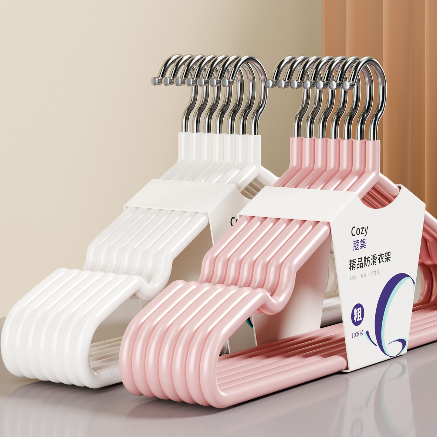 家用无痕防滑衣架学生宿舍加厚衣撑干湿两用防肩角挂衣架子图片