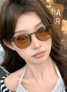 网红爆款复古茶色太阳镜女