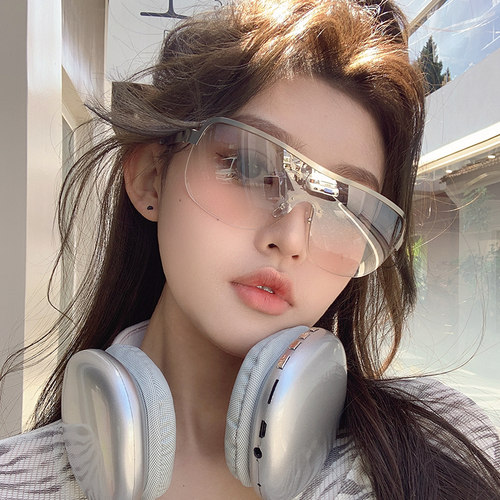 防紫外线Y2K白水银太阳镜美式女