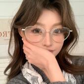 网红金属猫眼框眼镜女可配近视度数素颜百搭复古个性 防蓝光平光镜