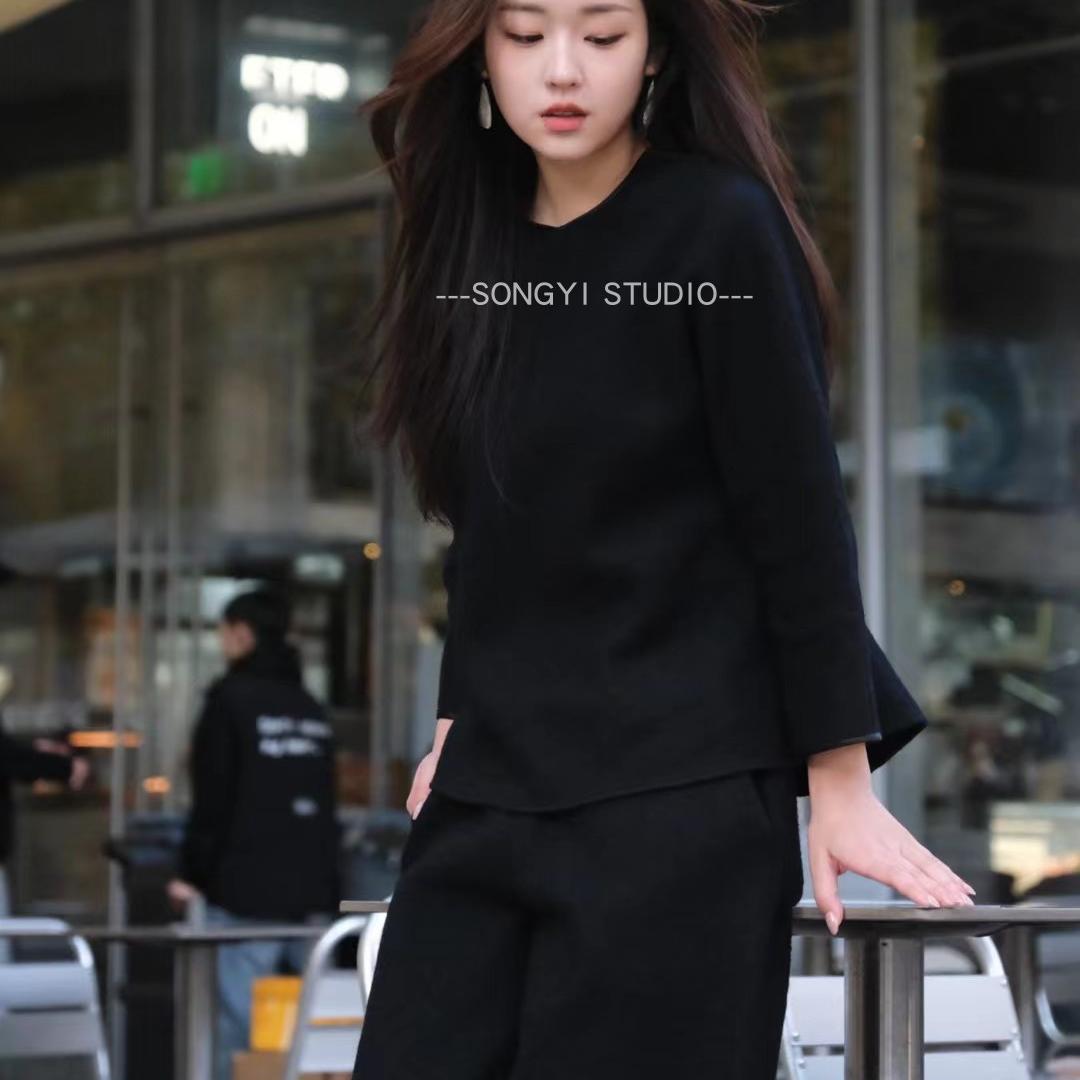 羊毛混纺新中式圆领套装