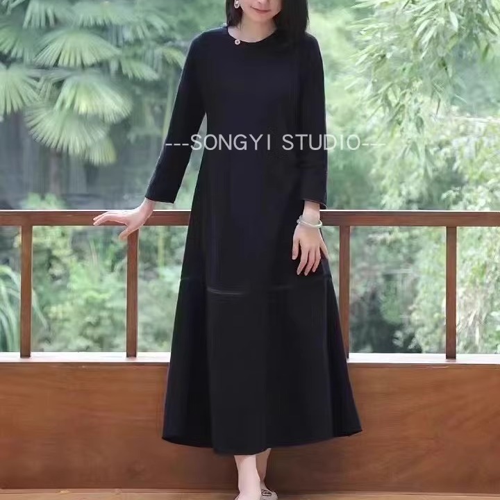 新中式羊毛显瘦中长款连衣裙