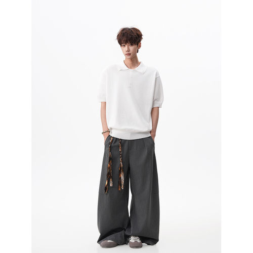 5XL 复古简约polo领凉感针织短袖T恤男女情侣半袖上衣DX367-特P42