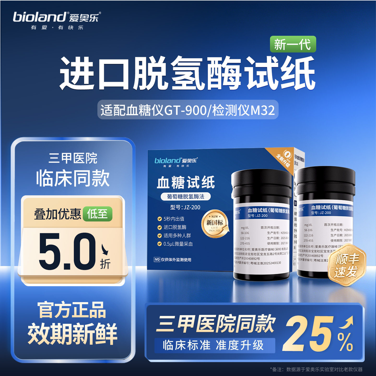 bioland爱奥乐血糖仪JZ-200试纸脱氢酶适用于GT-900/M32检测仪