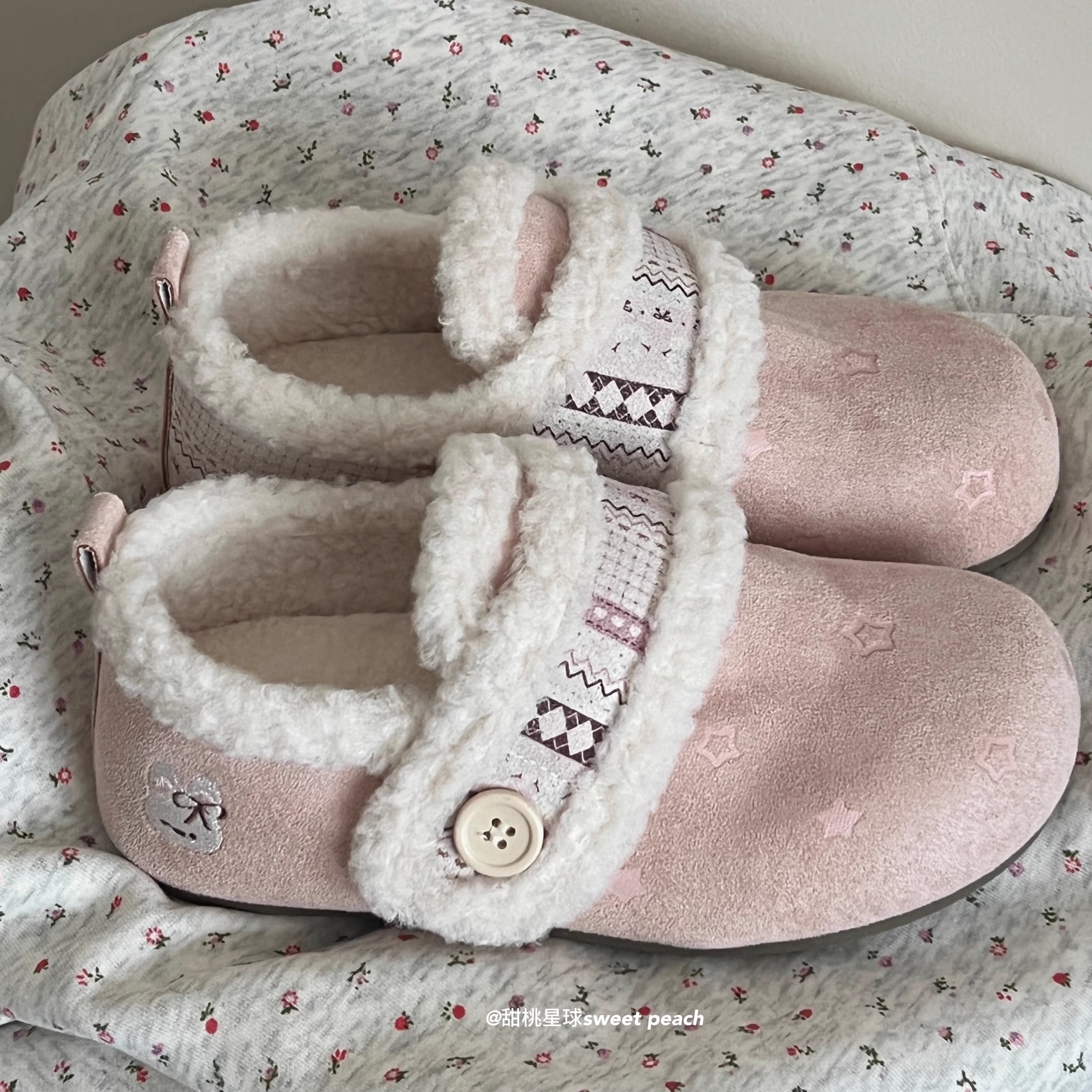 可爱毛毛勃肯鞋女冬季保暖加绒一脚蹬棉鞋厚底半拖鞋全包雪地棉鞋