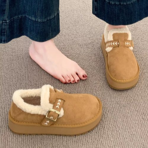 厚底加绒勃肯鞋女款2025新款冬季女鞋毛绒雪地靴豆豆鞋保暖棉鞋子