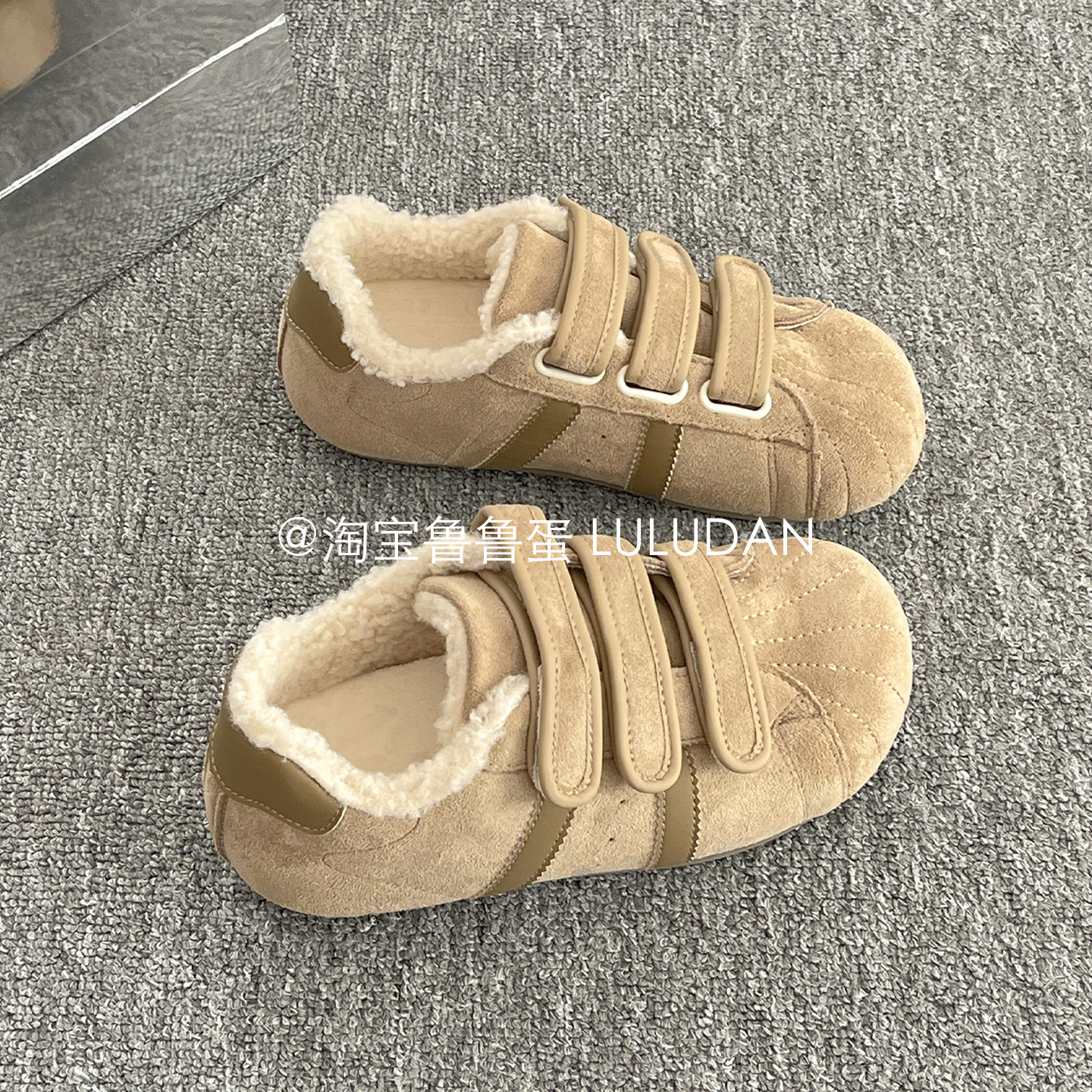 2025新款冬季加绒勃肯鞋女魔术贴厚底保暖德训鞋百搭休闲鞋二棉鞋