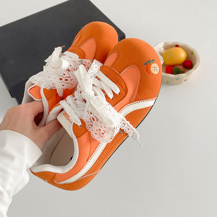 甜美风橙色德训鞋女薄底圆头系带休闲鞋百搭运动板鞋2026新款爆款,女鞋,时尚休闲鞋,淘宝优惠券,粉丝福利购,淘宝优惠卷