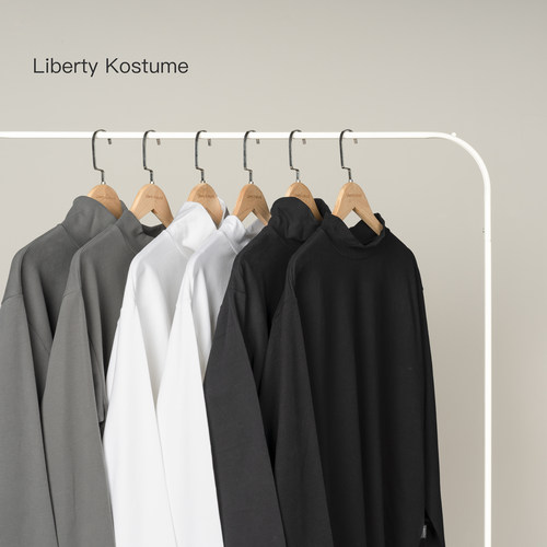 Liberty Kostume 华夫格长袖T恤纯色宽松情侣半高领长袖打底衫男 - 封面