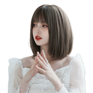 波波头齐肩短发假发女全头套式学生头圆脸短发造型日常减龄假发套