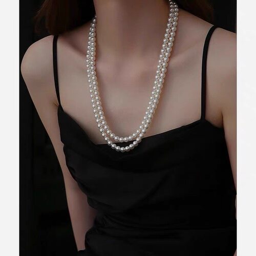 法式925银维纳斯澳白珍珠毛衣链澳白珍珠项链女倪妮同款绸缎光泽