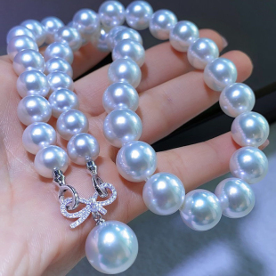 法式珍珠母贝维纳斯冰雪澳白珍珠项链女澳白珍珠锁骨链女正圆高亮