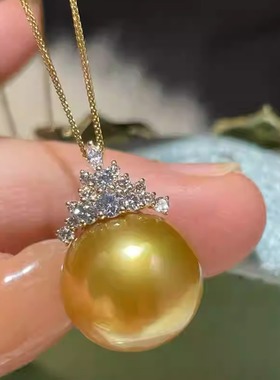 925银南洋金珠吊坠锁骨链女冰雪女王热巴同款珍珠吊坠深海澳母贝