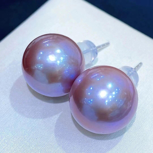 s925银紫罗兰珍珠耳钉女紫珍珠耳饰女稀缺丁香紫薰衣草贵气老钱风