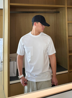 标准版直筒宽松口袋丝光棉圆领短袖T恤男 2024夏季新款