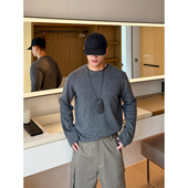 極简ROW风羊绒羊毛混纺针织衫 圆领灰色毛衣男女情侣款